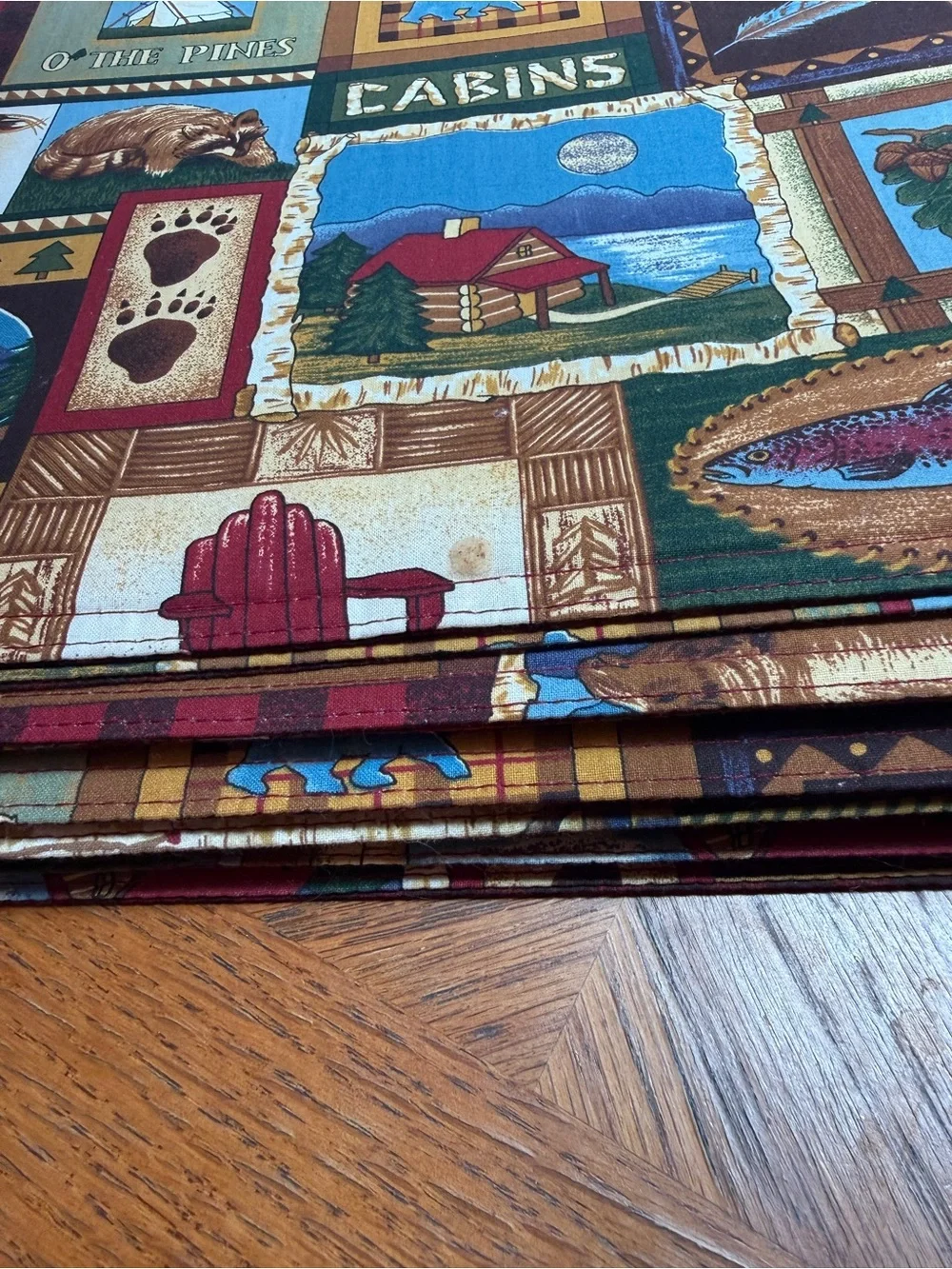 Cabin Decor -  Lodge Print Placemats with Red Buffalo Check - Lot of 8